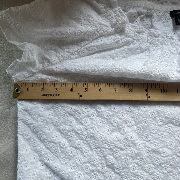 Talbots Shirt Womens L‎ White Floral Eyelet Lace Short Sleeve Cottagecore Blouse - Picture 5 of 10